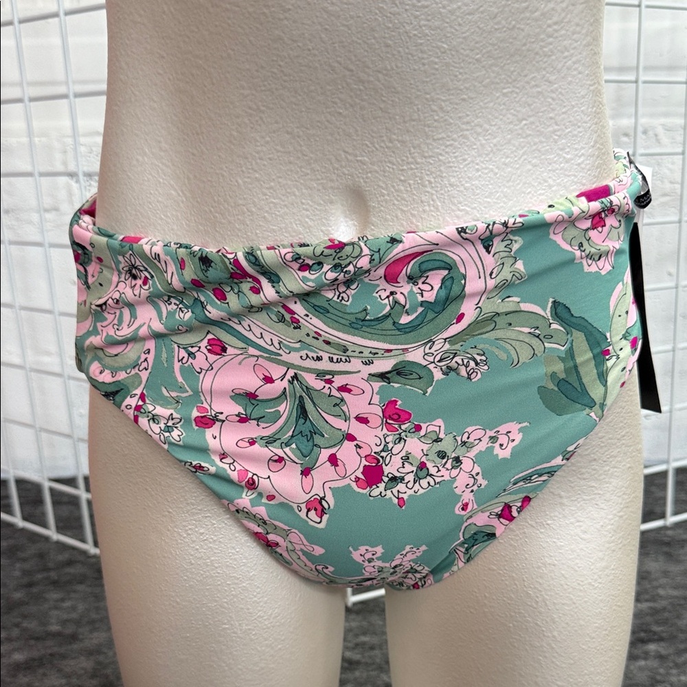 Carmen Marc Valvo Mint Green and Pink Floral One-Piece Swimsuit